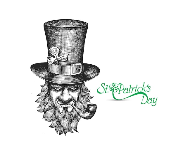 Vector gratuito día de san patricio personaje leprechaun con sombrero barba pipa para fumar ilustración vectorial