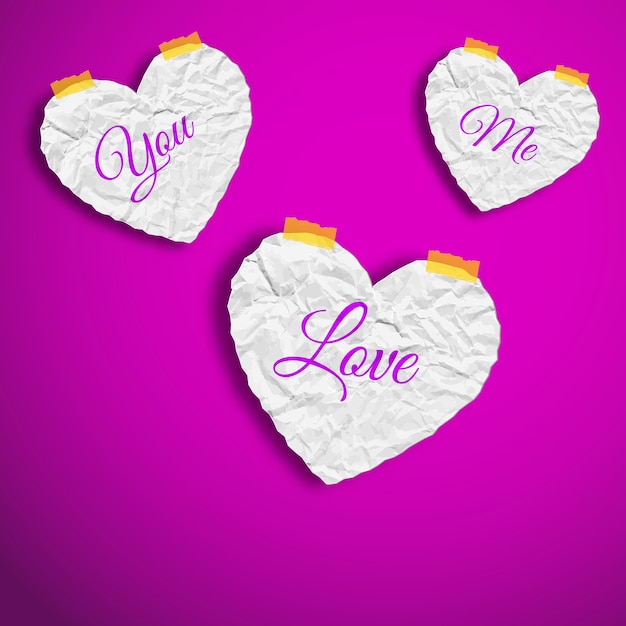Día de San Valentín con corazones blancos de papel arrugado con palabras aisladas ilustración vectorial