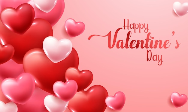 Día de San Valentín con corazones rojos y rosados.