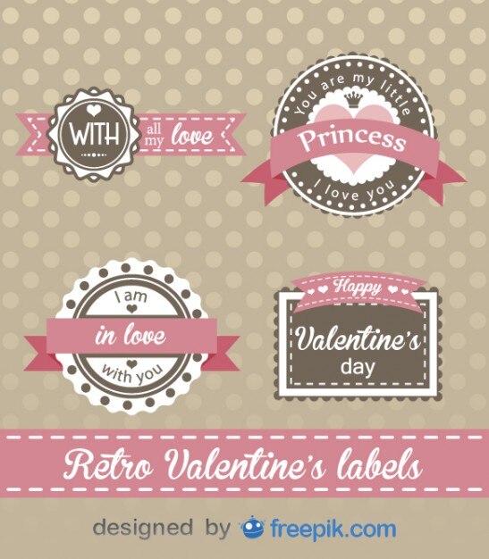 Día de san valentín diseño de etiquetas retro 