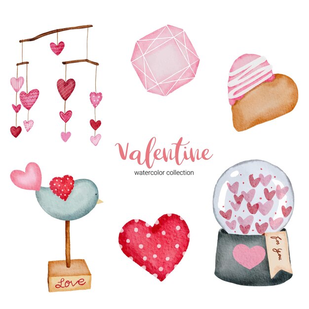 Día de San Valentín establece elementos corazón, tarro y más.
