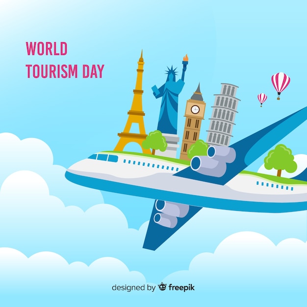 Día de turismo de diseño plano con hitos