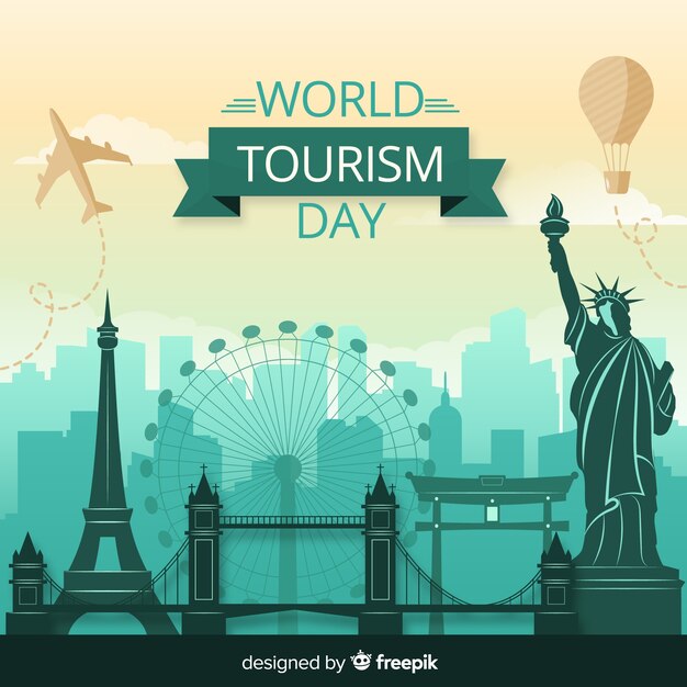 Día de turismo de diseño plano con hitos