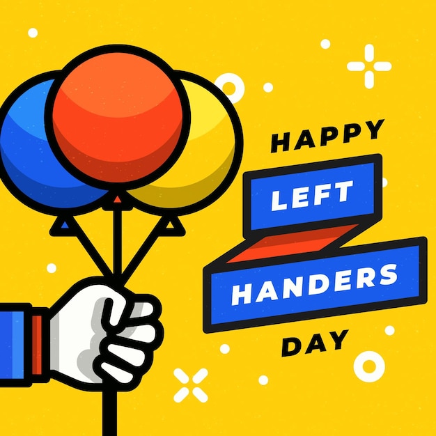 Vector gratuito día de zurdos con mano sujetando globos