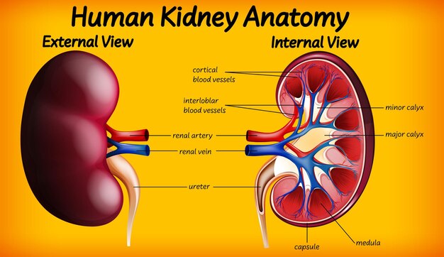 Diagrama de anatomía del riñón humano