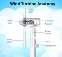 Vector gratuito diagrama de anatomía de turbina eólica