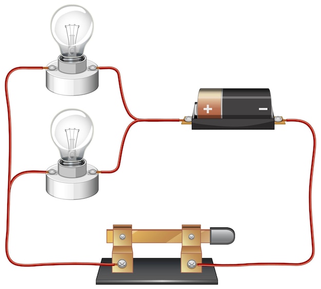 Diagrama de circuito con batería y bombilla.