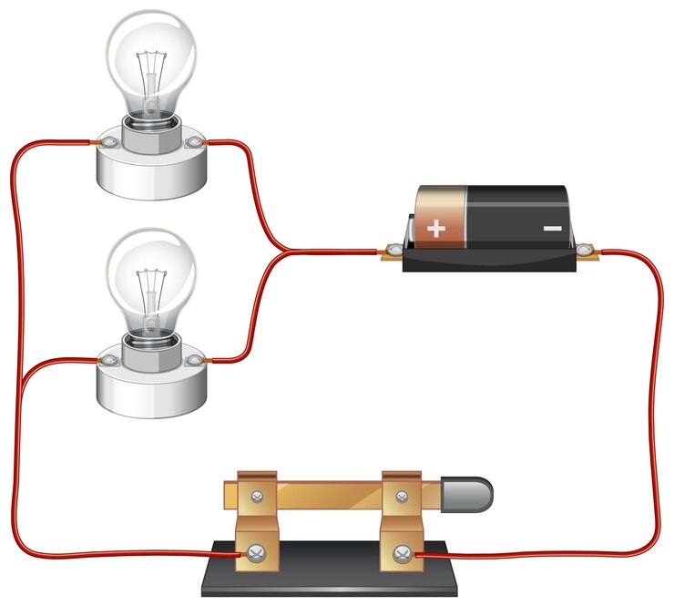 Vector gratuito diagrama de circuito con batería y bombilla