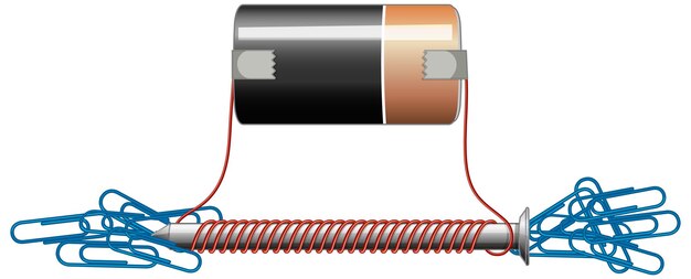Diagrama de circuito con batería y tuerca.