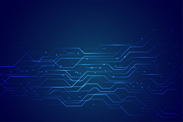 Diagrama de circuito de tecnología azul con luces de línea brillante