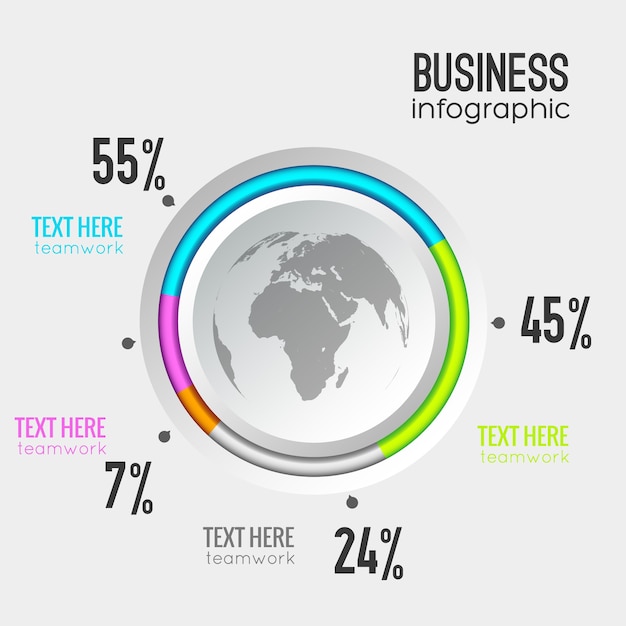 Diagrama de círculo empresarial con porcentaje de botón redondo e icono de globo