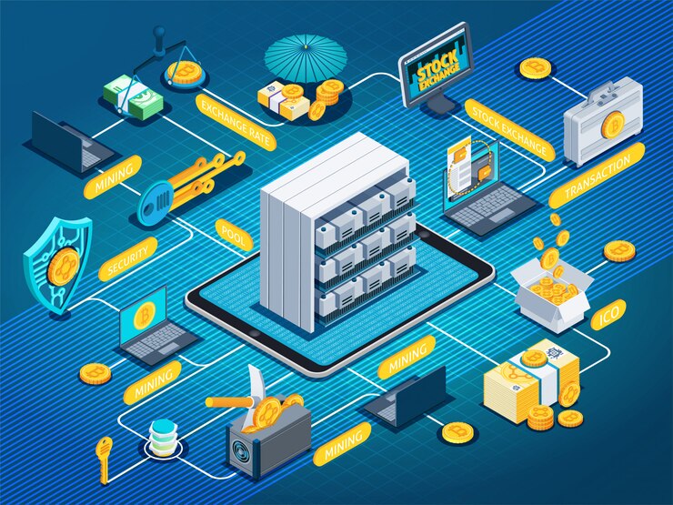 Vector gratuito diagrama de flujo isométrico de criptomoneda blockchain