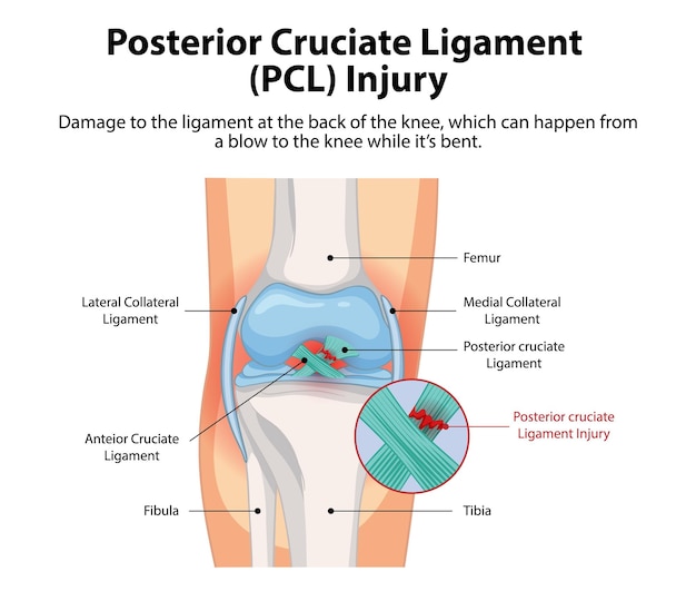 Diagrama de la lesión del ligamento cruzado posterior