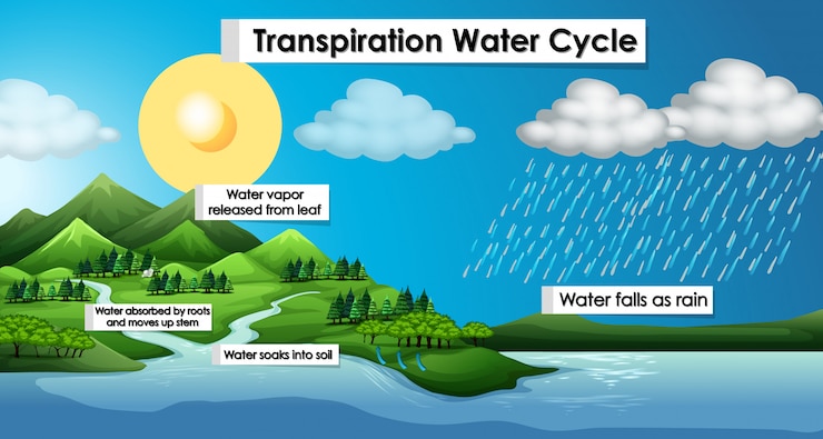 Vector gratuito diagrama que muestra el ciclo del agua de transpiración
