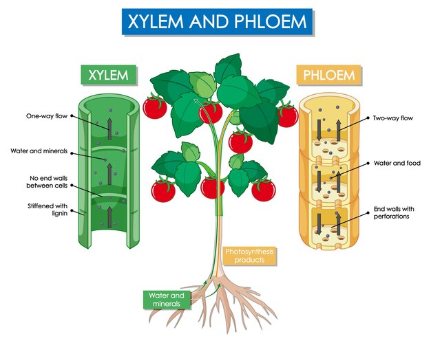 Diagrama que muestra la planta de xilema y floema
