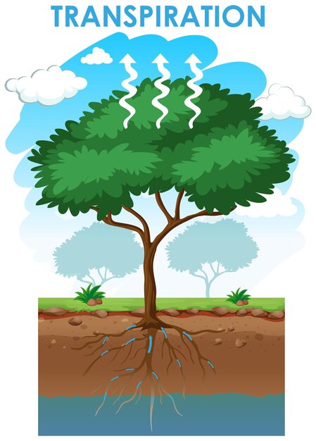 Diagrama que muestra la transpiración del árbol.
