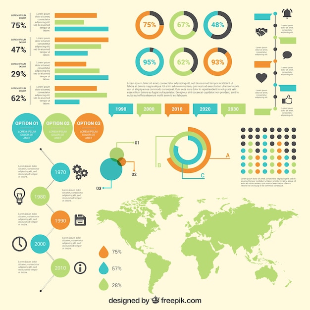 Diagramas infográficas con mapa del mundo