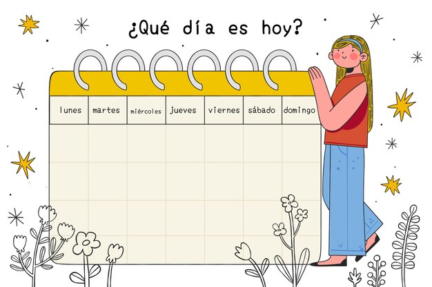Días de la semana dibujados a mano en diseño español
