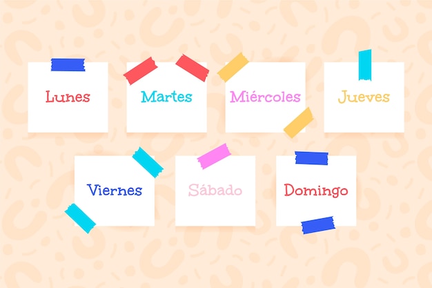 Vector gratuito días de la semana dibujados a mano en fondo español