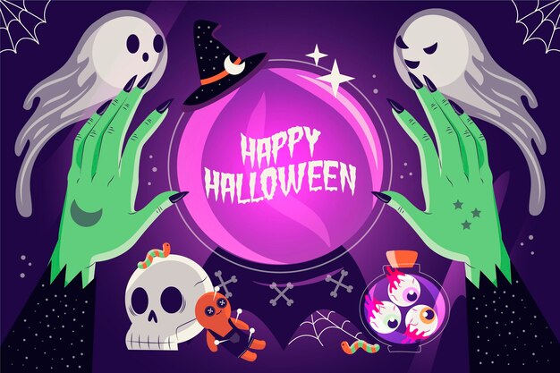 Dibujado fondo de halloween con personajes espeluznantes