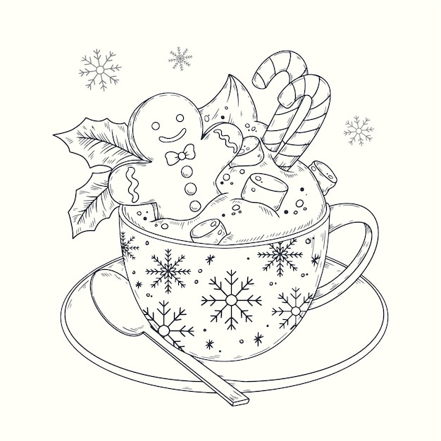 Y dibujado ilustración de chocolate caliente de navidad