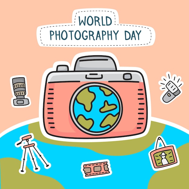 Vector gratuito dibujado ilustración del día mundial de la fotografía