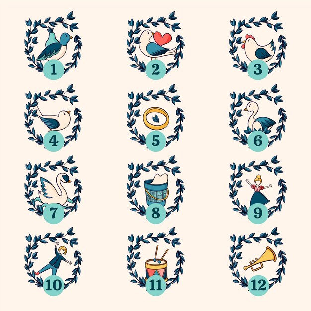 Dibujado a mano 12 días de navidad ilustración
