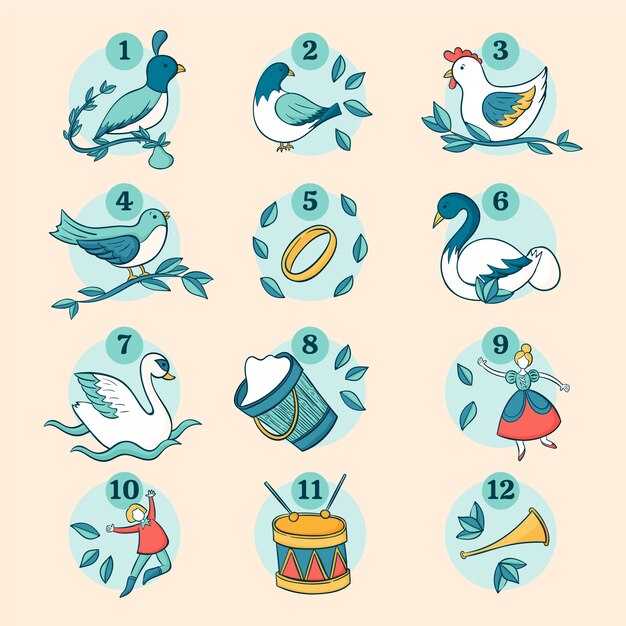 Dibujado a mano 12 días de navidad ilustración