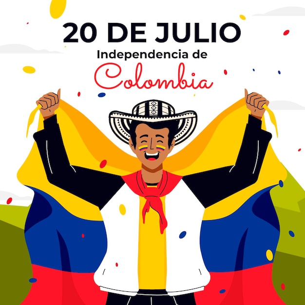 Dibujado a mano 20 de julio - independencia de colombia ilustración