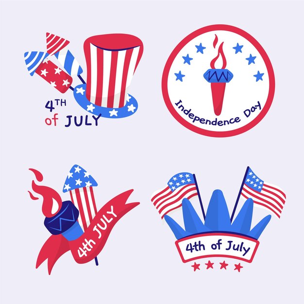 Dibujado a mano 4 de julio - colección de etiquetas del día de la independencia