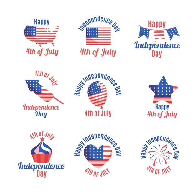 Dibujado a mano 4 de julio - colección de insignias del día de la independencia
