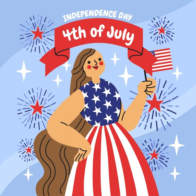 Dibujado a mano el 4 de julio - ilustración del día de la independencia