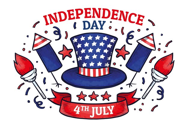 Dibujado a mano el 4 de julio - ilustración del día de la independencia