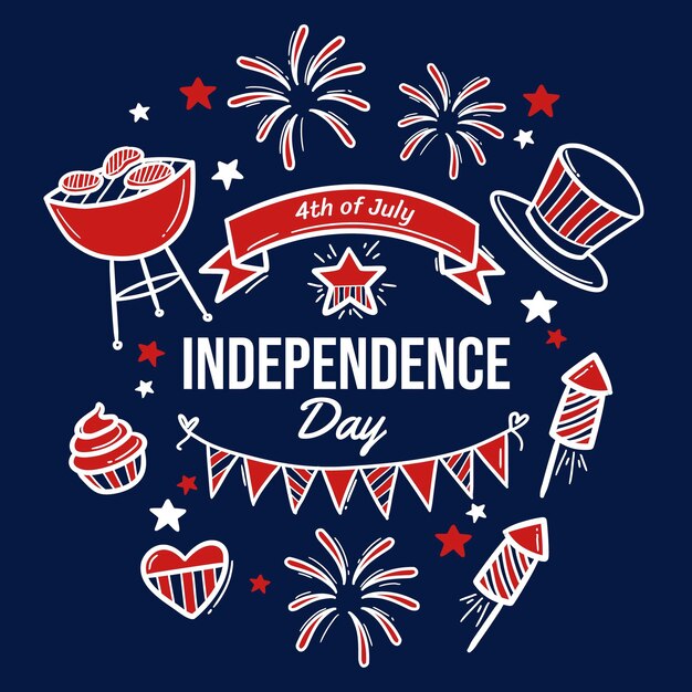 Dibujado a mano el 4 de julio - ilustración del día de la independencia