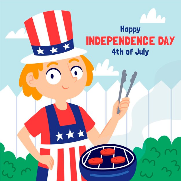 Dibujado a mano el 4 de julio - ilustración del día de la independencia
