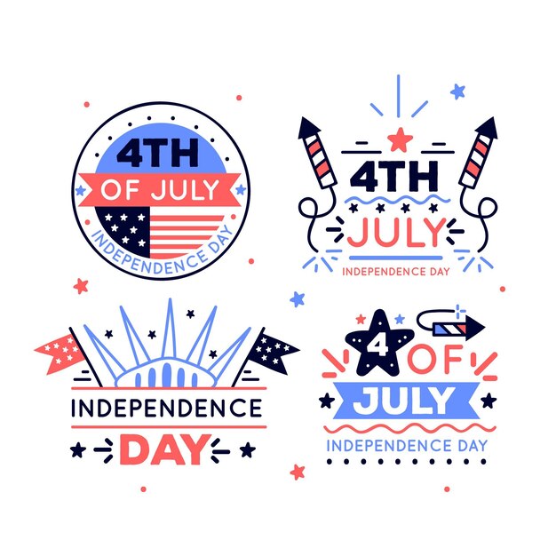 Dibujado a mano el 4 de julio - insignias del día de la independencia