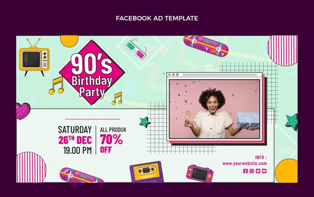 Dibujado a mano 90 cumpleaños nostálgico facebook
