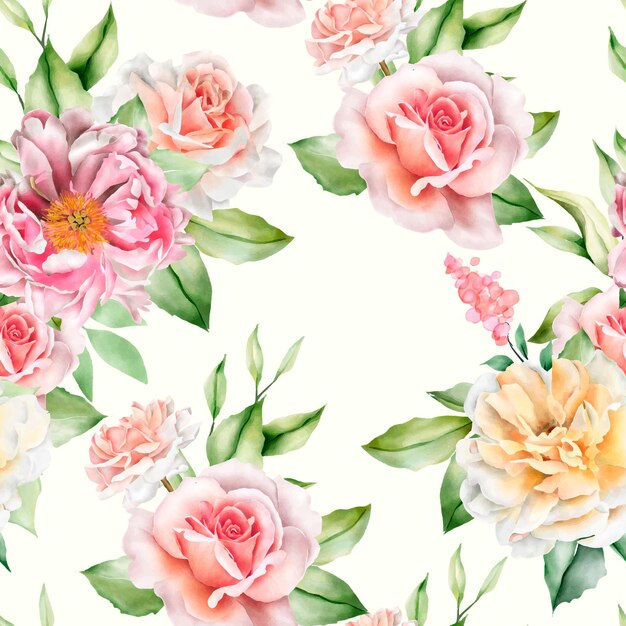 dibujado a mano acuarela floral de patrones sin fisuras