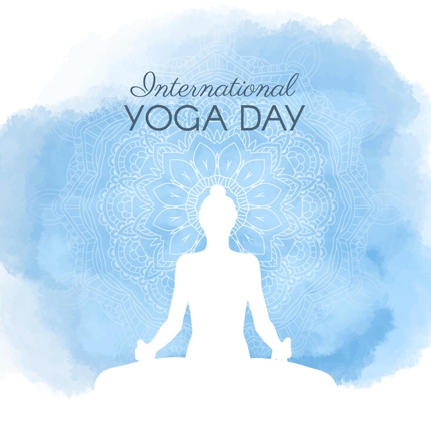 Dibujado a mano acuarela ilustración del día internacional del yoga