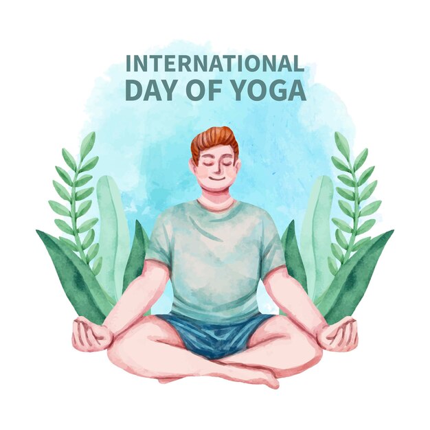 Vector gratuito dibujado a mano acuarela ilustración del día internacional del yoga