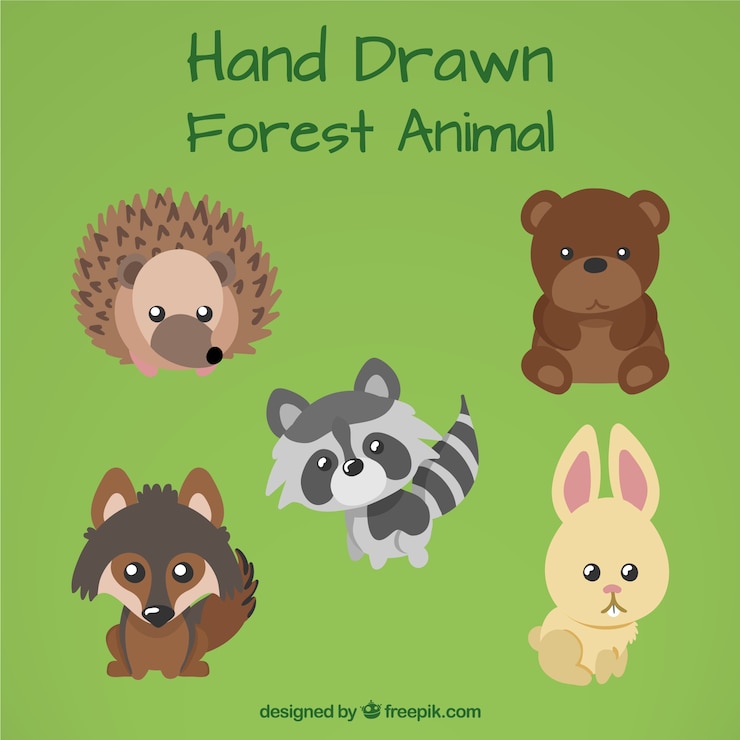 Vector gratuito dibujado a mano animal del bosque con los ojos lindos