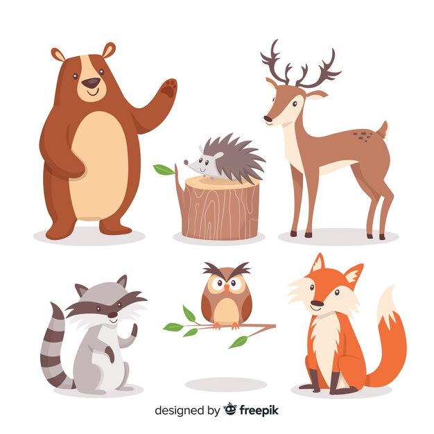 Dibujado a mano animales del bosque otoñal