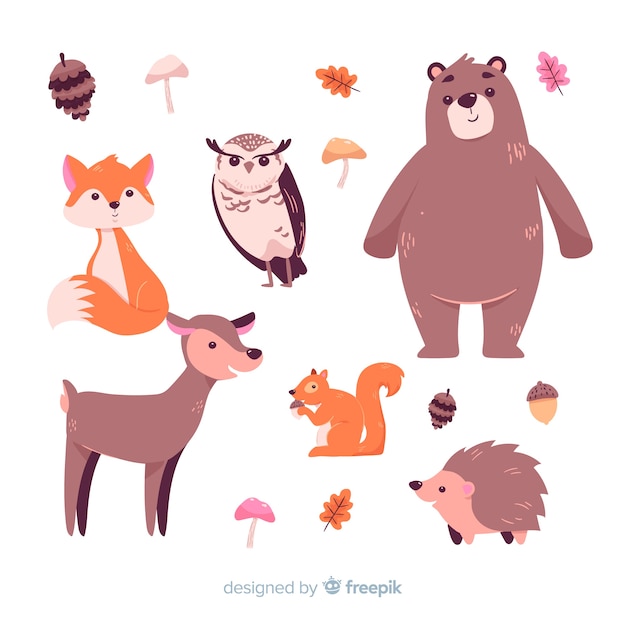 Dibujado a mano animales del bosque otoñal