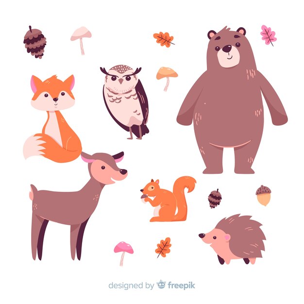 Dibujado a mano animales del bosque otoñal
