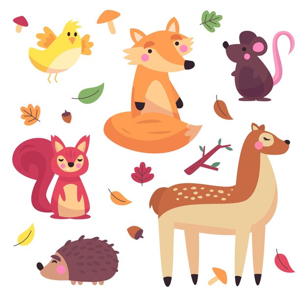 Dibujado a mano animales del bosque otoñal
