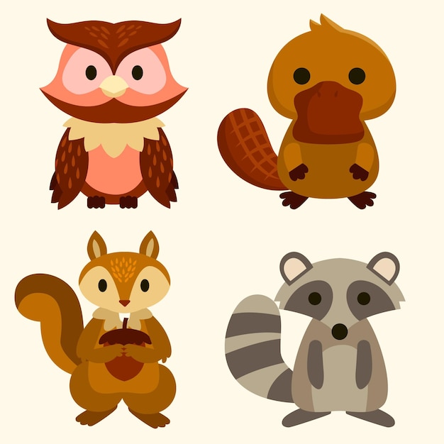 Vector gratuito dibujado a mano animales del bosque otoñal