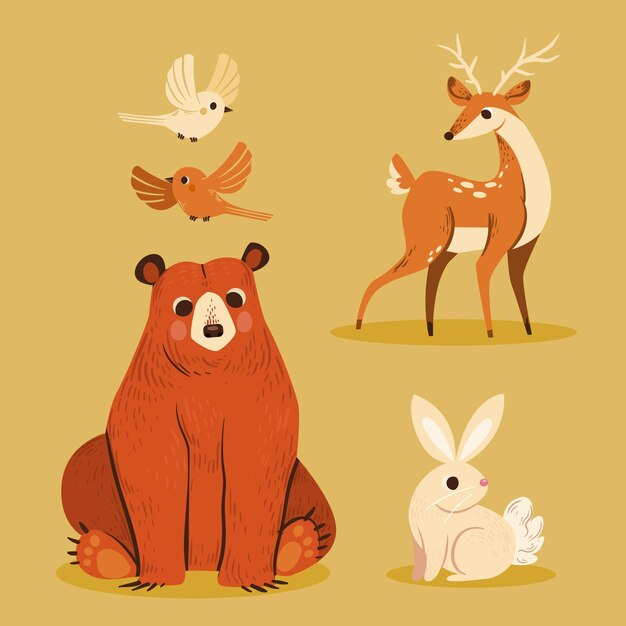Dibujado a mano animales del bosque otoñal