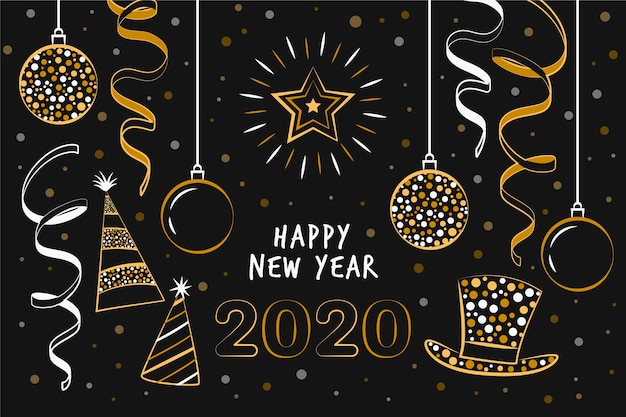 Dibujado a mano año nuevo 2020