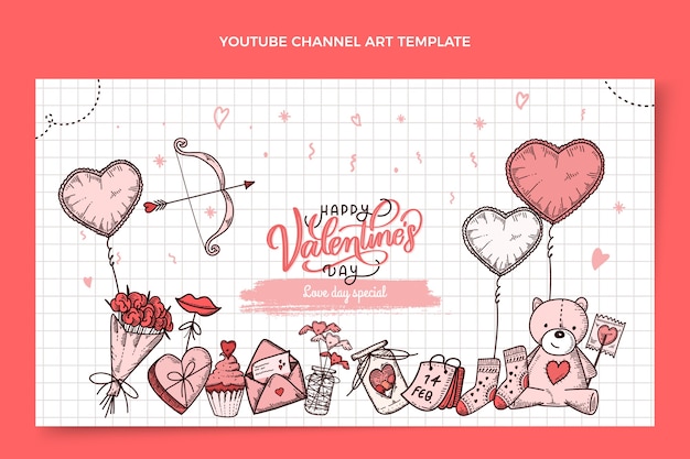 Dibujado a mano arte del canal de youtube del día de san valentín