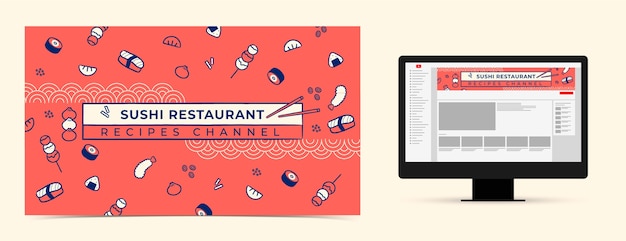 Vector gratuito dibujado a mano arte del canal de youtube de restaurante de comida sabrosa